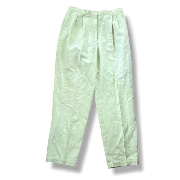 Vintage Liz Claiborne Lime Green Linen Blend Pleated Pants Women's Size 14 Retro - Picture 1 of 12